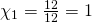 \chi_1=\frac{12}{12}=1