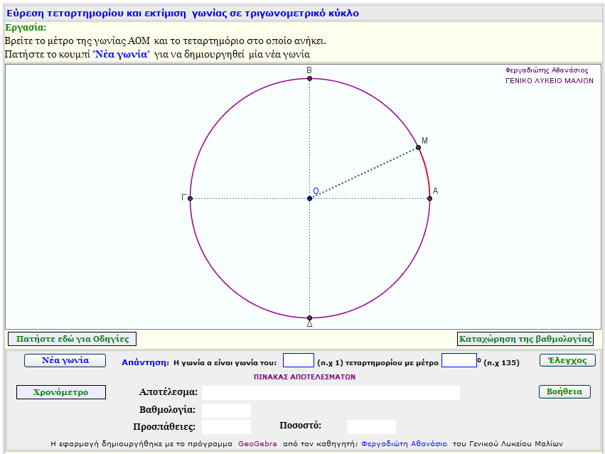 Eκτίμιση γωνίας σε τριγωνομετρικό κύκλο