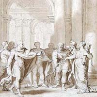 Η Πηνελόπη δίνει το τόξο στον Οδυσσέα.