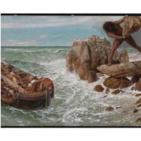 Ο Πολύφημος πετάει βράχο στο πλοίο του Οδυσσέα.
