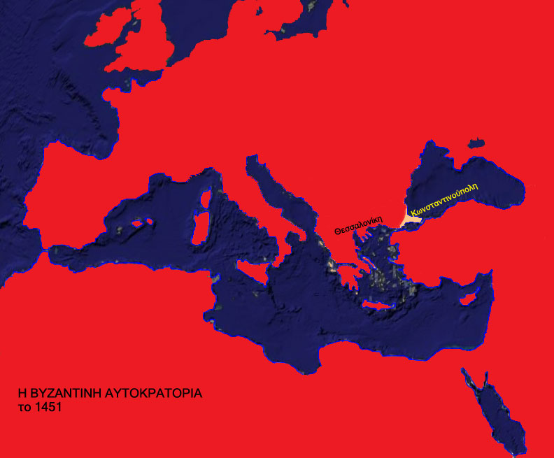 Χάρτης της βυζαντινής αυτοκρατορίας το 1451 μ.Χ
