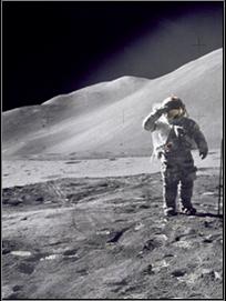 Astronaut David Scott saluting U.S. flag during Apollo 15 moon walk