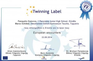 e-twinning certificate European Encounters