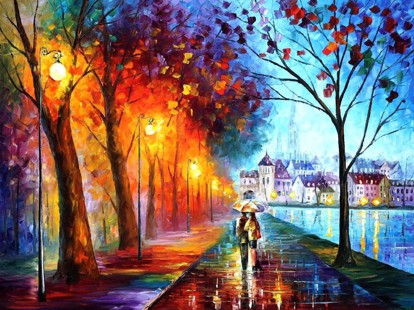 Leonid Afremov - CITY BY THE LAKE 